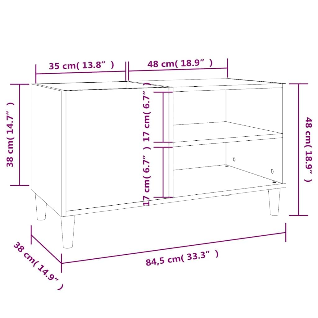 Armadio per dischi grigio sonoma, 84,5 x 38 x 48 cm, in legno con gambe in metallo, per vinili, vinili, armadietto multiuso, soggiorno, ufficio, corridoio