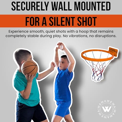 WAWAWEWA The Official Silent Basketball Hoop Indoor – Large Plastic Wall-Mounted Quiet Practice Hoop for Shooting & Skill Training (For Use with Silent Basketballs Only) – Adhesive or Screw Install