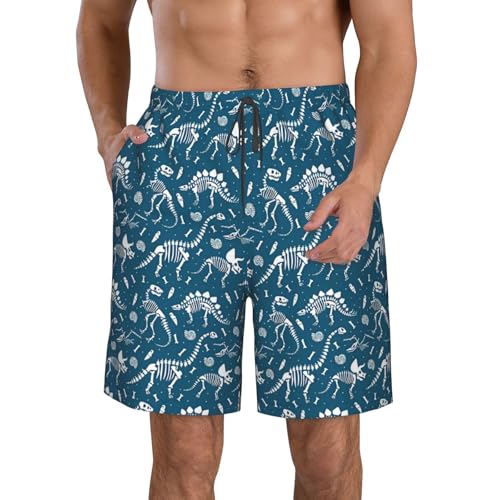 Nruairly Dinosaur Fossils in Blue Men's Quick Dry Swim Trunks Beach Board Shorts Swimming Swimwear Hawaiian Bathing Shorts Summer Swimsuit Medium
