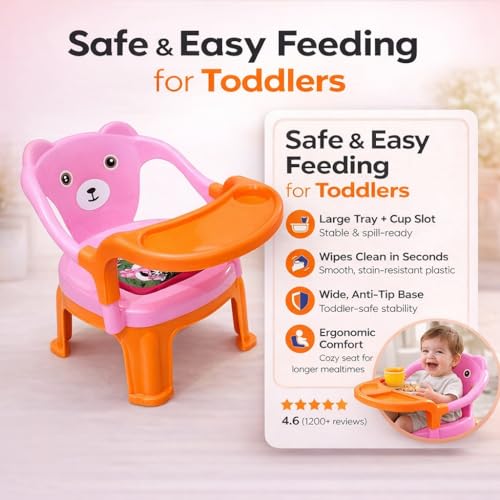 Image of MY LITTLE TOWN Kids Feeding Chair| Musical Chu Chu Chair| Baby Chair| 4-36 Months| Baby Chair| Portable| Booster seat (Pink with Orange)