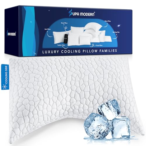 Side Sleeper Pillow for Neck and Shoulder Pain Relief, Cervical Neck Support Pillow for Side Sleepers, Cooling Shredded Memory Foam Pillows for Hot Back Sleepers, Adjustable Curved Queen Bed Pillows