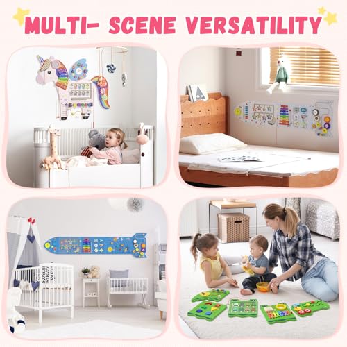 Image of Spacocld Activity Wall Busy Board Panels - Sensory Wall Panel for Kids (5 Pieces Colorful Unicorn)