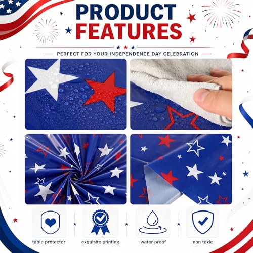 Image of Newwiee 6 Pcs 4th of July Patriotic Tablecloth Disposable American Flag Table Cloth Plastic Red White Blue Independence Day Rectangle Table Cover 250th Decoration(Funny Style,51x87)