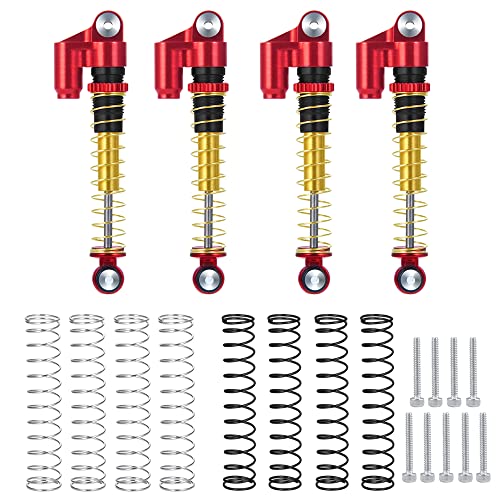 Rc-Hub 4Pcs Aluminum Shock Absorber Piggyback Damper For 1/24 Axial Scx24 90081 Axi00001 Axi00002 Rc Crawler Car (Red & Black) #TOP15