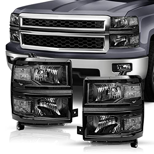 Image of TUSDAR Upgraded Lens Headlights Assembly Fit for 2014 2015 Chevy Silverado 1500 Pickup Truck OE Style Halogen Headlamps Replacement Black Housing Clear Reflector /Driver & Passenger Side