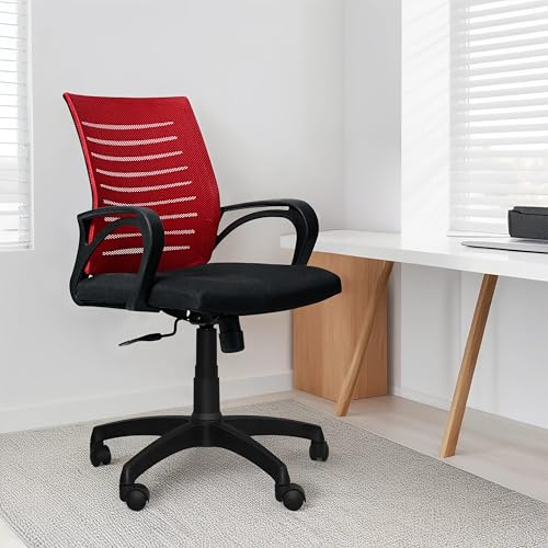 Image of Seventh Heaven Bolt Mid Back Revolving Office Chair for Work from Home, Study, and Computer Use | Heavy Duty Base | Ergonomic Mesh Design | Durable & Comfortable Seating (Red Mesh)