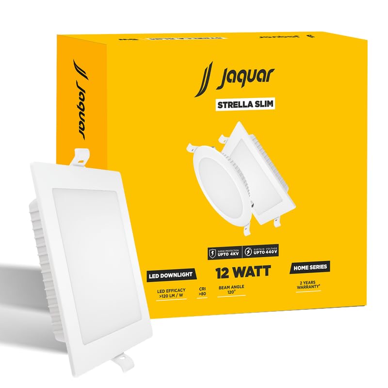 Image of Jaquar Strella Slim 12W Square Recess Down Light - Cool White, Energy Efficient LED Ceiling Light for Home and Office (Pack of 1)