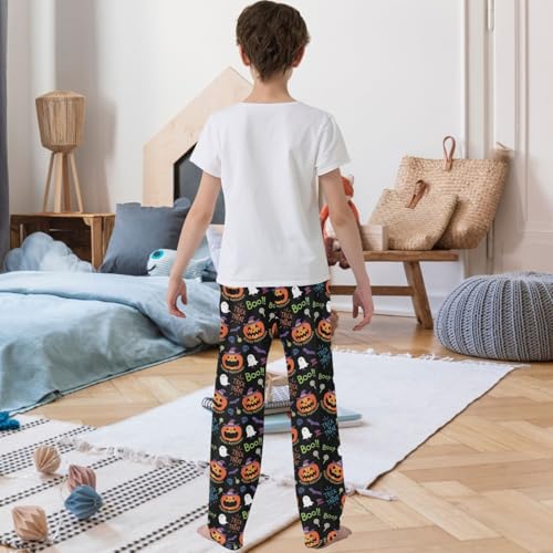 Boy's Pants Halloween Cute Pumpkin Ghost Jogger Pants Elastic Waist Long Bottoms Trousers with Pockets 6-14 Years3