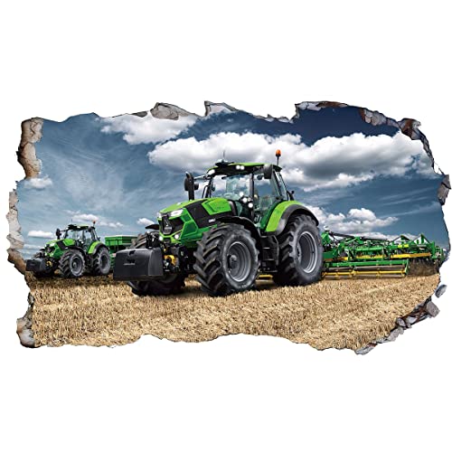2Pcs Wandtattoo Traktor Trecker 3D Effekt XXL Farm Feld Landwirtschaft Wandaufkleber Fenster Selbstklebend für Junge… – Bild 3