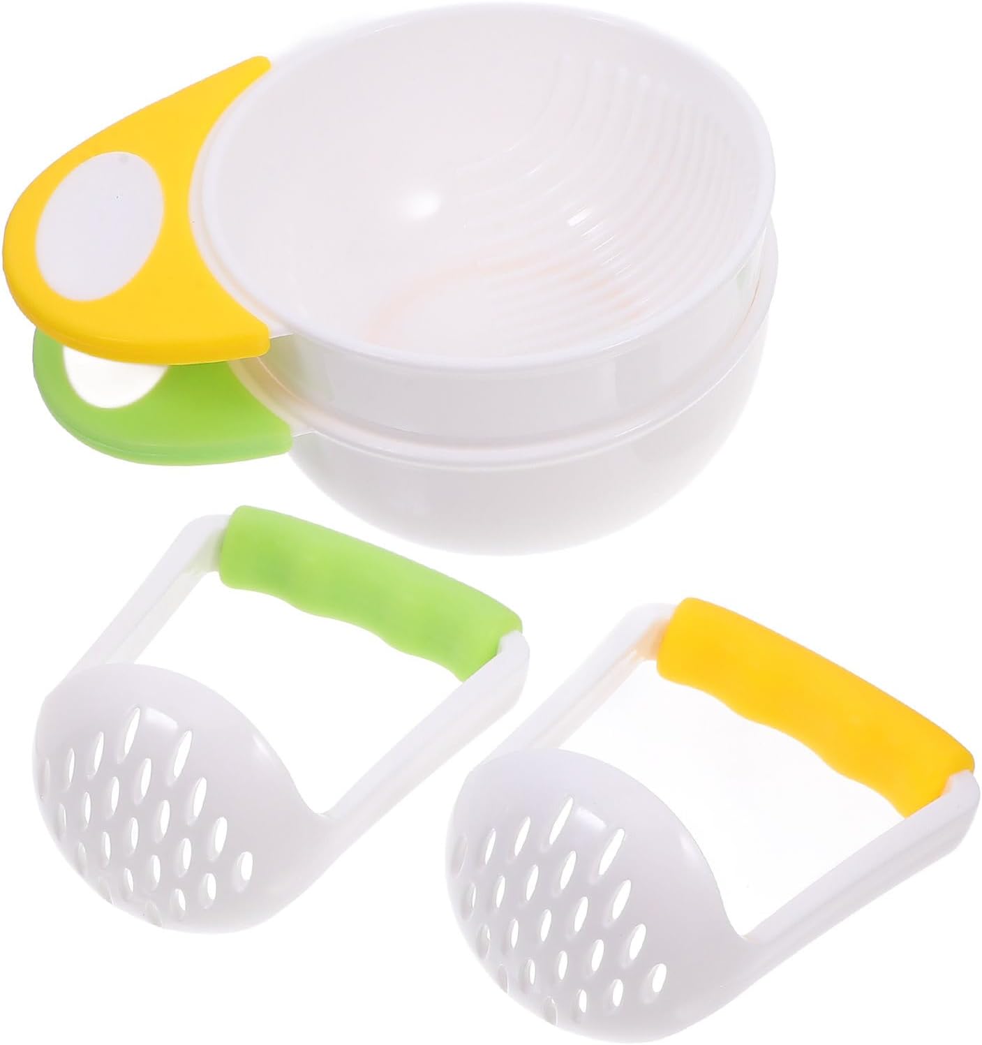 Baby Food Masher 2 Sets Mashing Bowl with Handle Masher, Manual Baby Food Grinder Bowl Set (Green, Yellow)