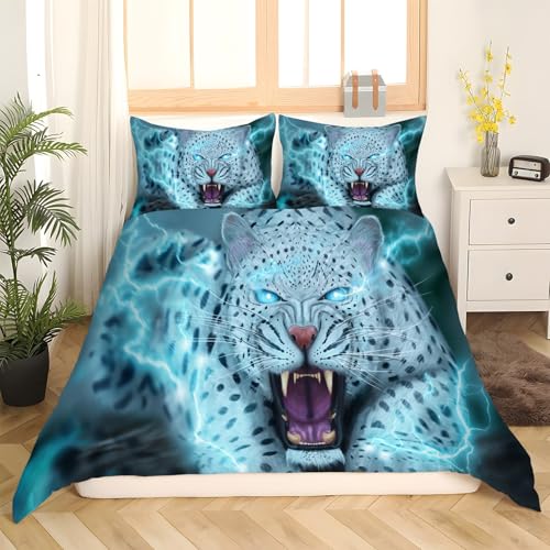 Housse de couette léopard bleu pour transformer la décoration d'une chambre d'ado
