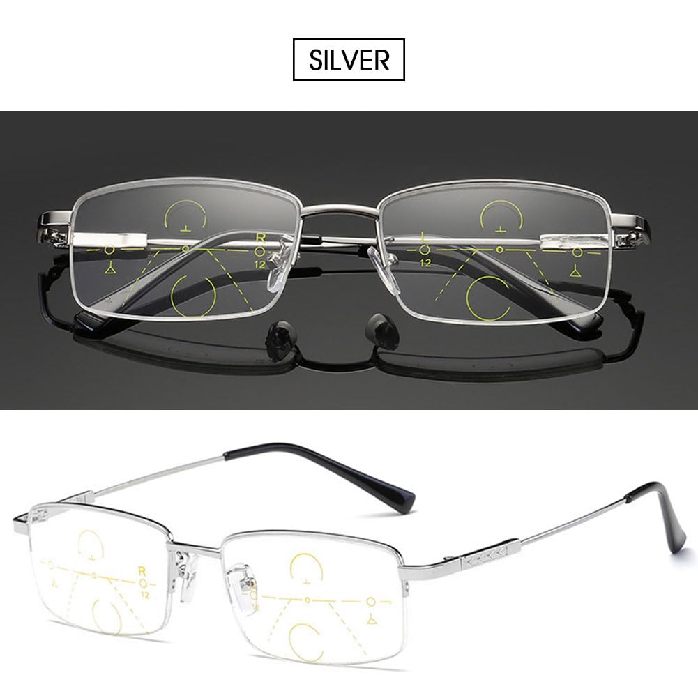 VEVESMUNDO Selbsttönende Lesebrille Blaulichtfilter Metall Halbrand Gleitsichtbrille Gleitsicht Sehhilfe Lesehilfe Brillen für Herren Damen