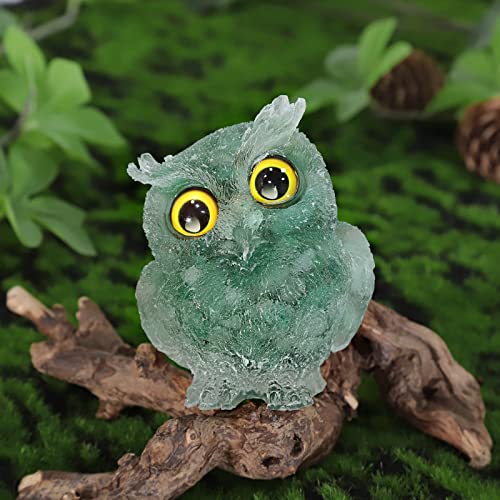 KYEYGWO Green Aventurine Cute Crystal Owl Figure Ornaments Decorative Resin Bird Statues for Home Office Table Mini Stone Animal Sculpture Talisman Micro Landscape - Image 4