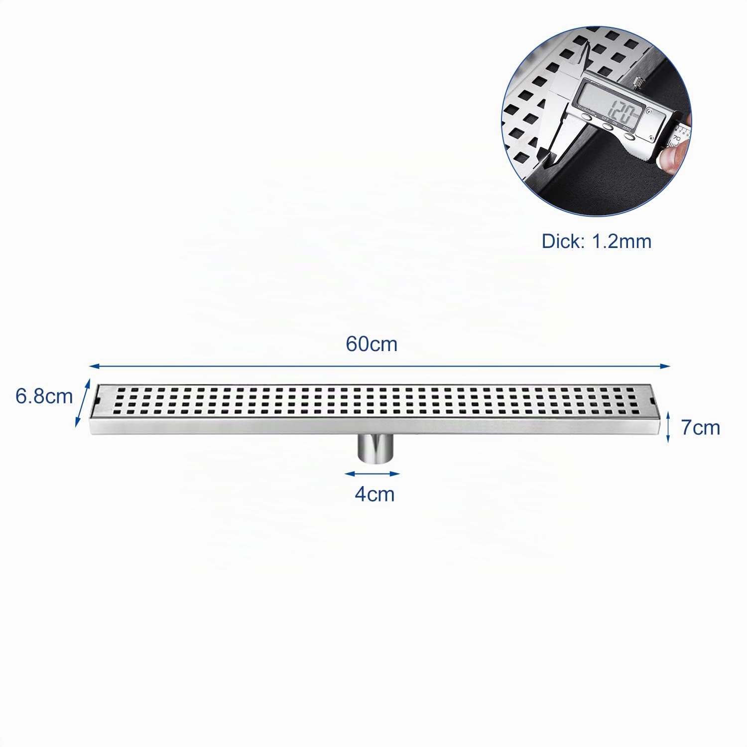 uyoyous Edelstahl Strip Duschrinne 60 cm Komplettset Extra Flach Duschrinne | Duschablauf Rinne Senkrechter Ablauf Rechteckige Duschablauf mit Sieb Badezimmer großer Verdrängung Bodenabläufe