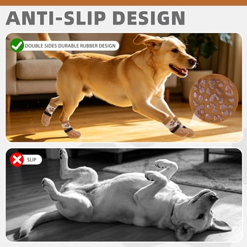 Image of Mihachi Anti Slip Dog Socks, Dog Boots for Hot /Cold Pavement for Hardwood Floors Prevent Licking, Traction Control Waterproof Rubber Sole Paw Protectors for Small Medium Large Senior Dogs, Khaki XL