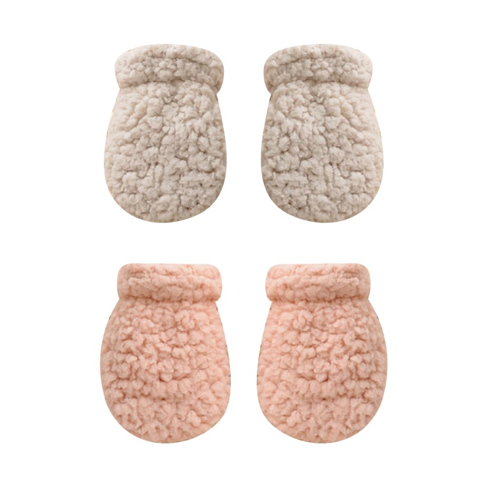 2 Pairs Fleece Warm Baby Mittens Double Layer Winter Mittens Fluffy Hand Warmers Soft Plush Gloves Girl Thick Thermal Mittens