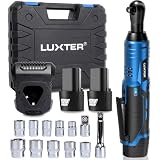 LUXTER Cordless Electric Ratchet Wrench Set, 3/8', 45Ft-lbs High Torque, 12V Compact Power Ratchet, with 2 Packs 2000mAh Lithium-Ion Battery, 10 Sockets & Extension Bar, Variable Speed Trigger