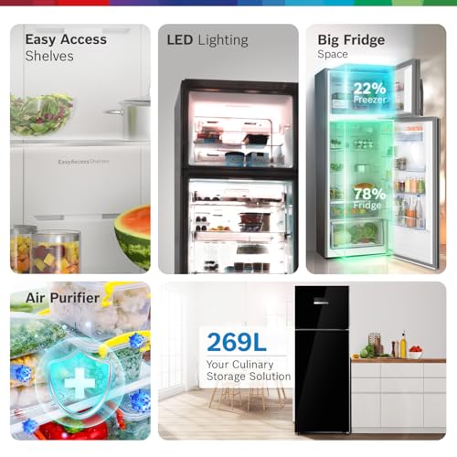 Image of Bosch 269L 2 Star Inverter Frost free Double Door Refrigerator (CTN29K22NI, 18 Hours Cooling Retention, Digital Display, Super Freeze, 80min Covert, Black Pearl)