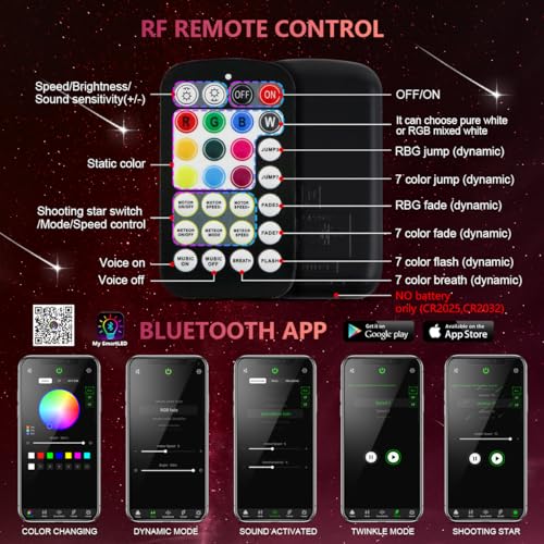 Image of 16W Car Home Starlight Headliner Kit, Twinkle & Sound Activate RGBW Fiber Optic Lights with APP & Remote Control, Shooting Star Lights for Ceiling Decoration, 500 pcs 9.8ft