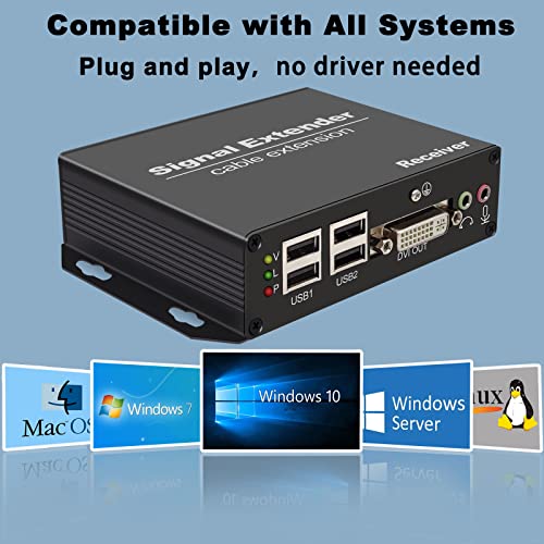 Image of DVI KVM USB Extender Over Fiber 4K@30Hz EMI Immunity Up to 20km (12.4 Miles), Remote Keyboard & Mouse, EDID, RS232, IR, Zero Latency