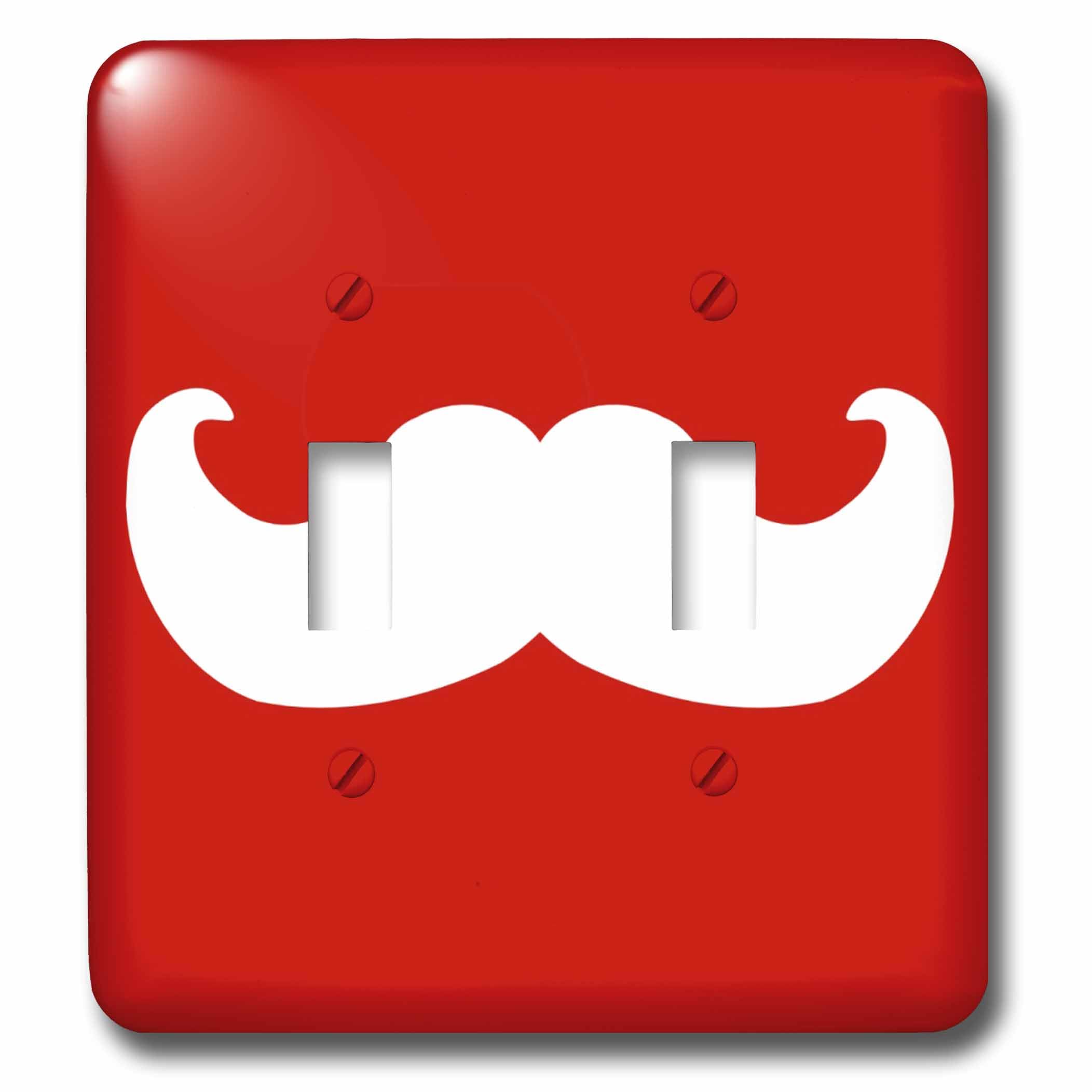 Double interrupteur moustache blanche sur fond rouge 3dRose