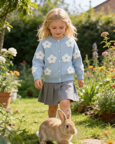 Image of CM-Kid Girl's Knit Sweater Cardigan Heart Long Sleeve Button Up Jacket Coat