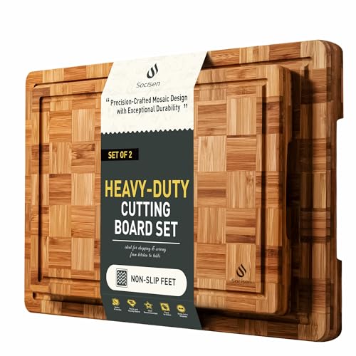 Socisen Bamboo Cutting Boards Non Toxic 2 Pack