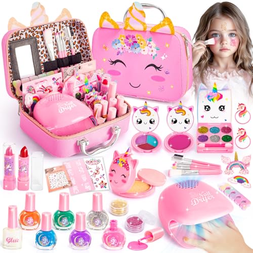 Hohosunlar Brinquedos de maquilhagem para meninas, conjunto cosmético lavável e não tóxico, jogos de salão de anicure, kit pintainhas, presente de princesa aniversário Natal para menina 3 4 5 6 7-12