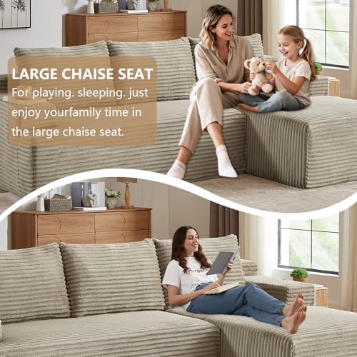 Image of 96.1 inch Modular Sectional Sofa Couches L-Shape Couch 3 Seat Modular Sofa Corduroy Memory Foam Sectional Boneless Couches for Living Room, Cloud Couch with Oversized Chaise(Camel, Right Facing)