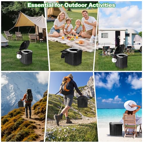Image of Portable Toilet, Camping Toilet with Lid, Portable Travel Folding Toilet with Bags, Suitable for Camping, Hiking, Car Travel,Truck, RV, Boating, Road Trips, Beach