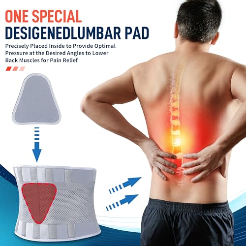 Image of FEATOL Back Brace for Lower Back Pain, Breathable Back Support Belt for Women & Men with Lumbar Pad, Lumbar Support Belt for Heavy Lifting & Work, Gray, L /XL (Circumference:30-38.6 inch)