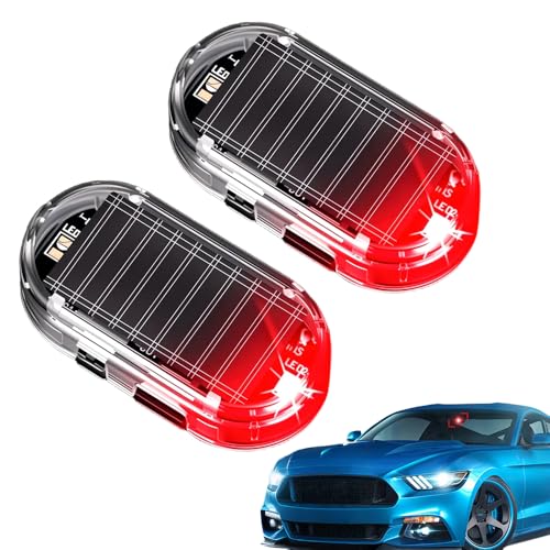Car Solar Led Flashing Light 2Pcs, 2025 New Adhesive Automotive Mini Cars Lamp Light for Car Cab to Protect Your Item (Red Light, Style A)