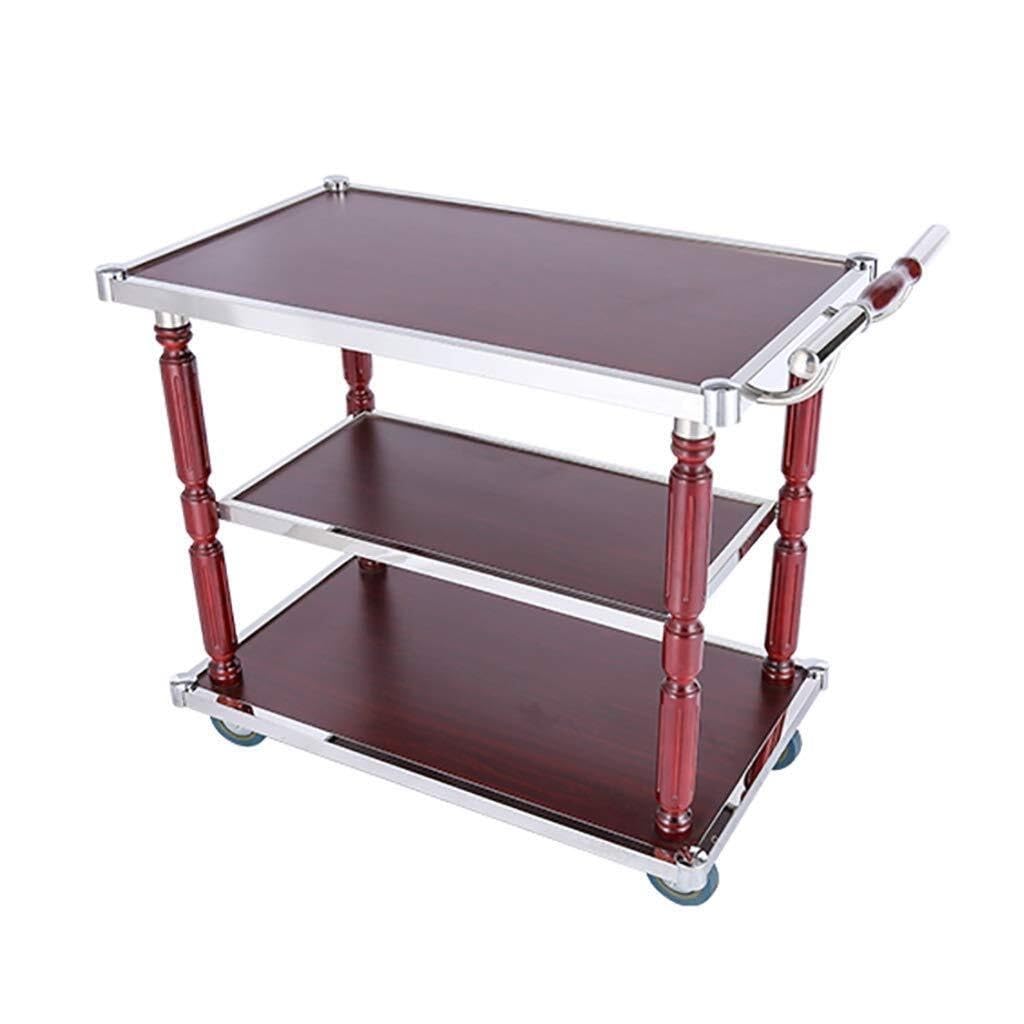 Carrello di servizio in acciaio inox a 3 livelli con vassoio in legno, versatile carrello multiuso per hotel, ristoranti, cucine e uso domestico, carrello multiuso