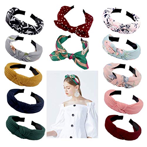 6 Pack Headbands for Women - 3 Knot Headband with Bee Animal & 3 Velvet Pearl Headband, Cute Wide Fashion Hairband Hair Hoops, Bonus 2 Pairs Earings