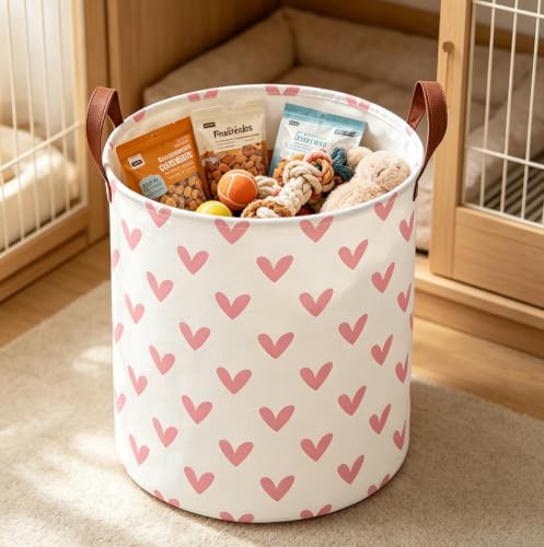 Image of 19.7 inch Pink Laundry Basket,Dirty Clothes Hamper,Waterproof Storage Bin,Room Decor(Pink Heart)