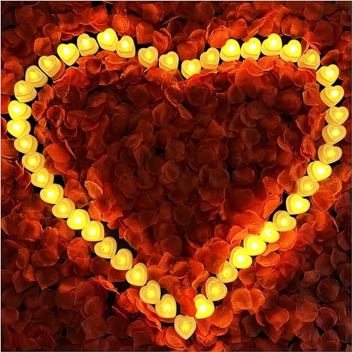 VIPbuy 7000 Pieces Artificial Rose Petals with 72 Pcs Flameless LED Candles Battery Operated Led Tea Lights Candles Romantic Decoration Set