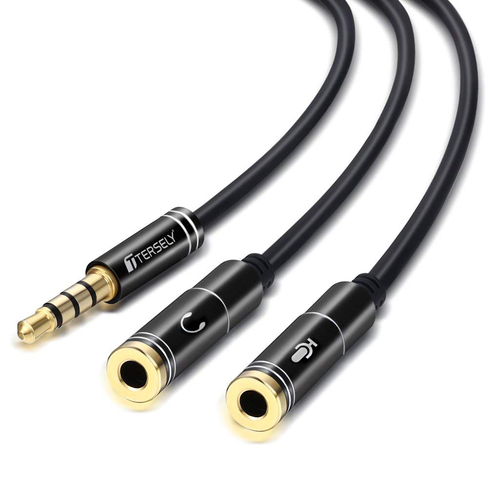 T Tersely Headset Adapter for Audio and Mic Plugs, Stereo 3.5mm Y Splitter Cable Adapter (Double Female 3 Pole to Single Male 4 Pole) Gold Plated for Xbox One, PS4, Switch, Smartphone, Laptop CTIA