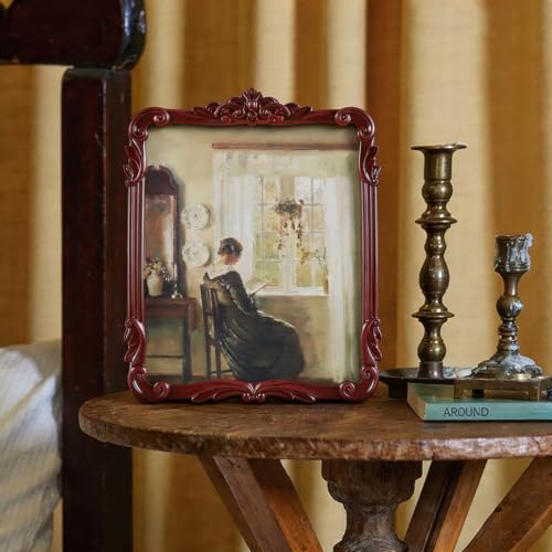 Image of Vintage Picure Frame 8x10 Antique Victorian Reddish Brown Wall Decor