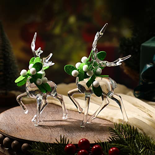 6 Pieces Acrylic Christmas Reindeer Mistletoe Ornaments Holiday Clear Deer Figurine with 6.6 Feet Green Mistletoe Transparent Reindeer Decorations for Xmas Table Top Centerpiece Party Decoration Gift