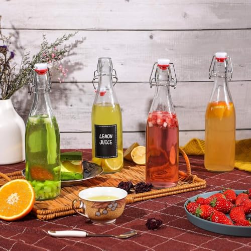 Image of Glassbunny 500ml Borosilicate Glass Water Bottles with Airtight Cap, Clear, Swing Top Flip Top Bottles for Fridge, Leak Proof, Reusable, BPA Free, Pack of 4