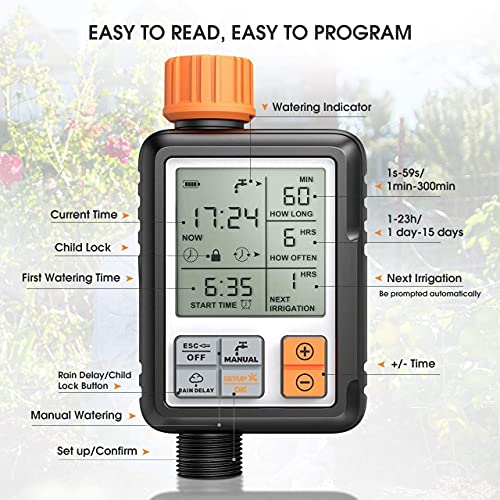 Image of LABART Drip Irrigation Timer for Garden Farm, Water Timer Programmable, Automatic Watering System, Waterproof Digital Irrigation Timer System for Lawns Yellow