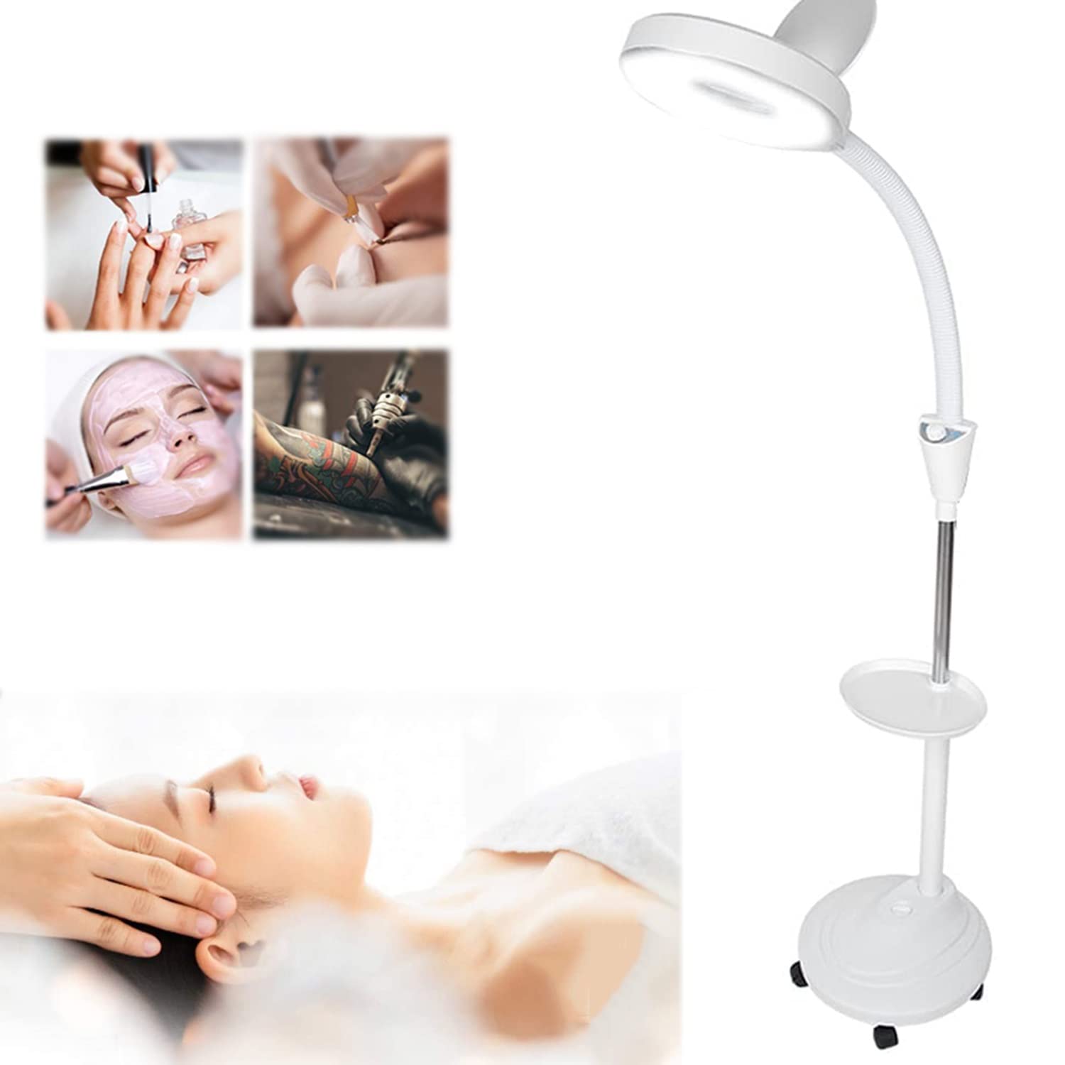Lampada da terra con lente d'ingrandimento regolabile 8X, lampada di bellezza per tatuaggi semipermanente, lampada con lente d'ingrandimento a luce fredda da pavimento, per salone manicure bellezza