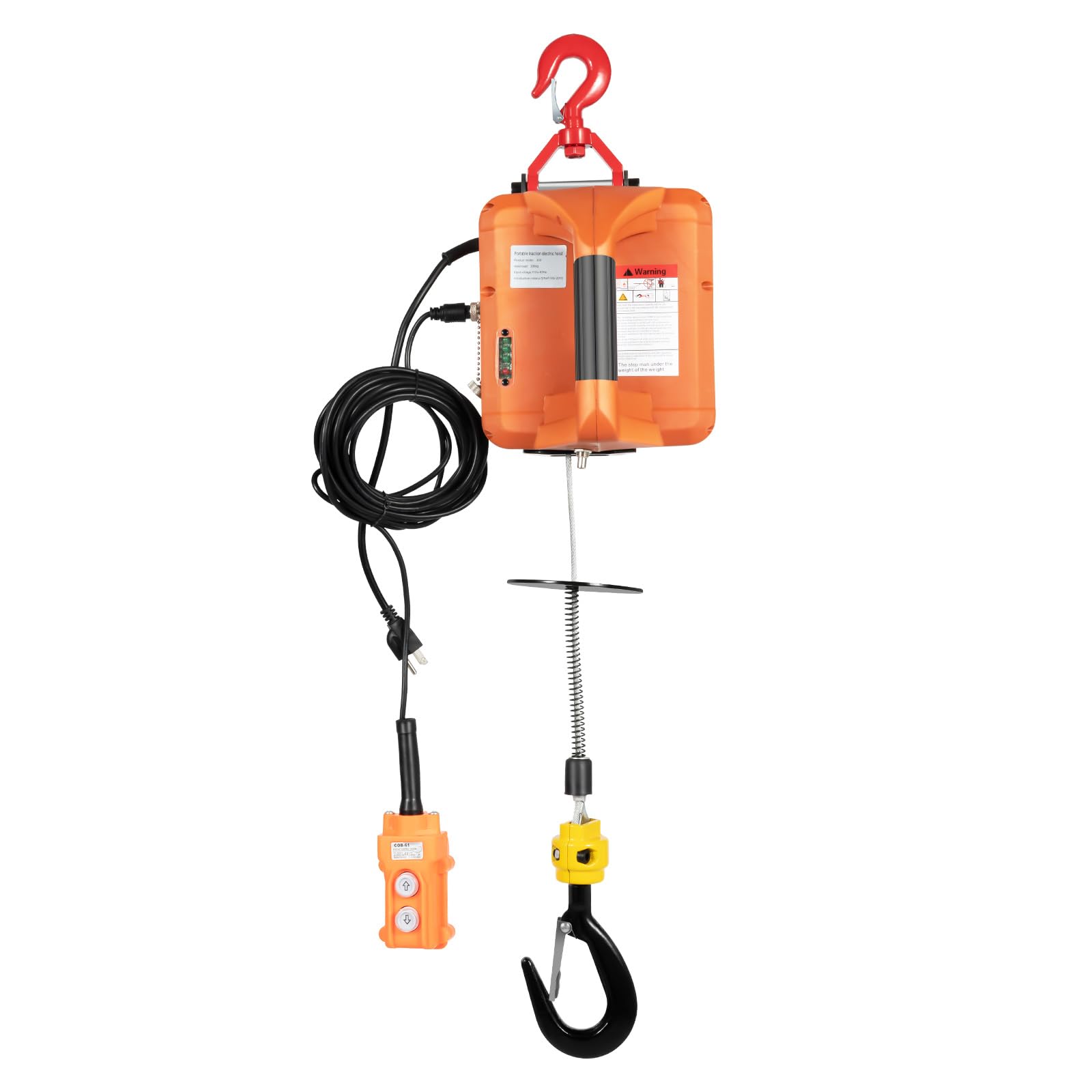 3In1 Electric Hoist Winch Crane Lift Portable Power Wire with Remote 360° Rotating Hook Low Noise Easy to Carry W/1Pair Gloves for Warehouse Construction Goods Lifting (660Lbs 1500W)