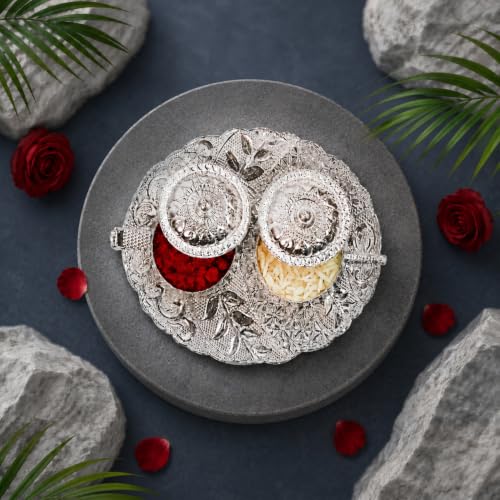 Image of Oblivion Rakhi for Brother | Rakhi Set for Brother with 2 Silver Colour Rakhis, Raksha Bandhan Greeting Card, Coin & Kumkum Chawal Pooja Thali | Rakhi Gift Set for Bhai