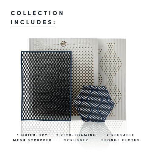 Image of Brite by Scotch-Brite Limited Edition 4-Piece Scrub and Wipe Collection with 1 Rich-Foaming Dish Scrubber, 1 Quick-Dry Mesh Scrubber, and 2 Reusable Sponge Cloths (Pack of 4)