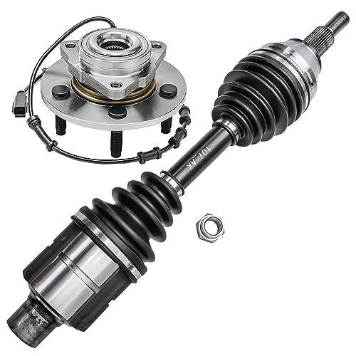 Image of Detroit Axle - Front Wheel Hub Bearings + Front Right Axle for 2002 2003 2004 2005 Dodge Ram 1500 4WD w /ABS
