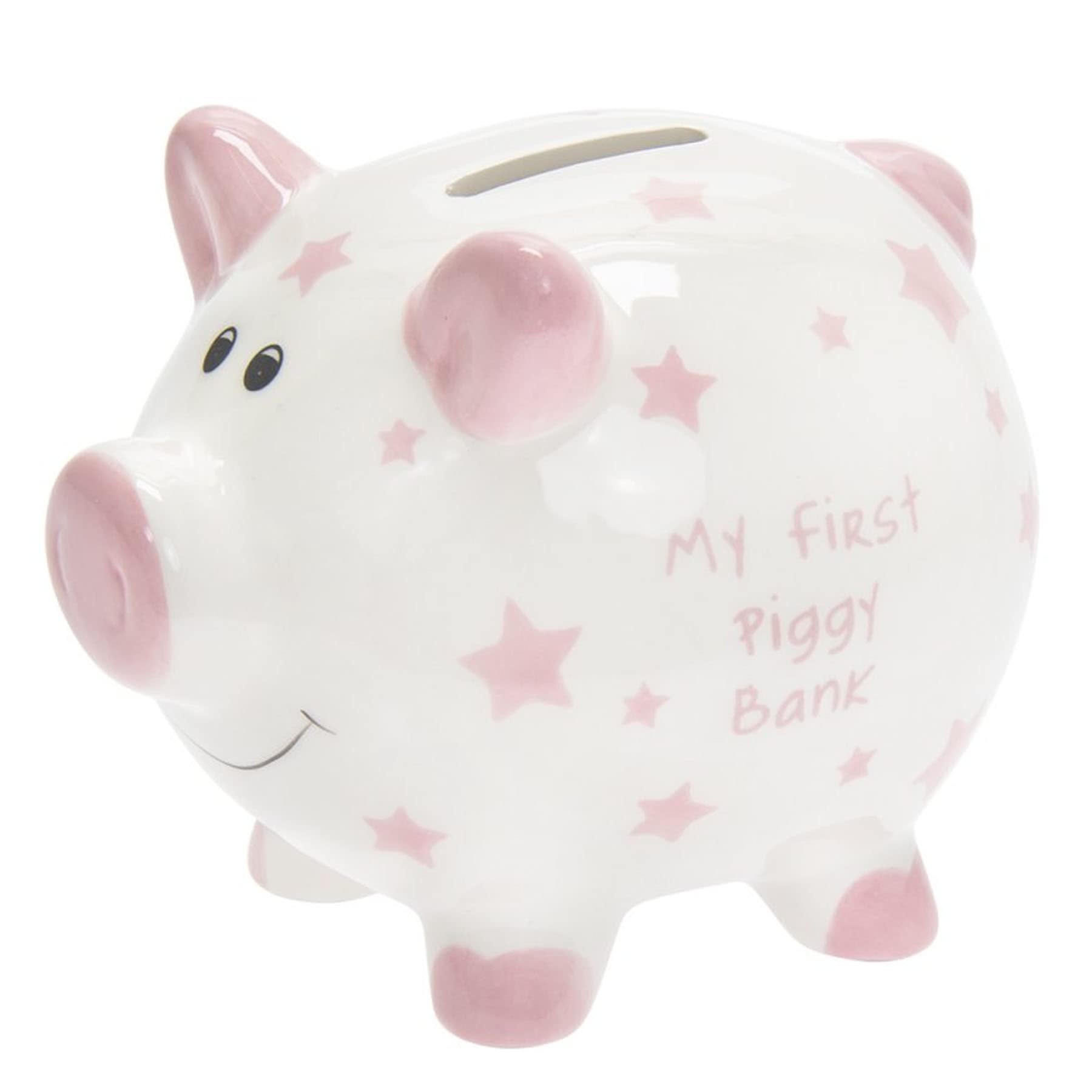 Widdle Gifts Ltd Pink,White 'My First Piggy Bank' Money Box White With Stars 12Cm - Pink 3802