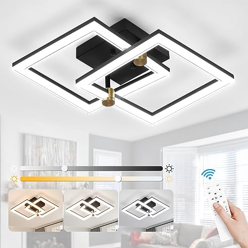 Lámpara de techo LED regulable cuadrada de 2 luces con control remoto, atenuación de 3000K-6500K, accesorio de iluminación para pasillo, oficina, dormitorio, cocina, sala de estar, dormitorio, 40W, c