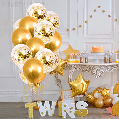 Image of Party Propz Golden Chrome Balloons & Golden Confetti Balloons for Birthday - Set of 18 Pcs Gold Balloons for Birthday Decoration | Gold balloons For Decoration (Latex)