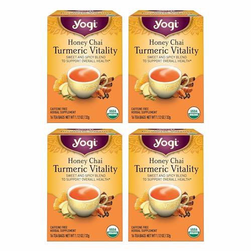 Yogi Tea Honey Chai Turmeric Vitality Tea - 16 Tea Bags per Pack (4 Packs) - Organic Tea to Support Overall Health - Includes Cinnamon Bark, Turmeric Root, Cardamom Pod, Ginger Root & More
